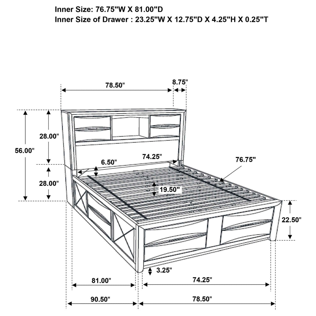Briana Bookcase Platform Storage Bed