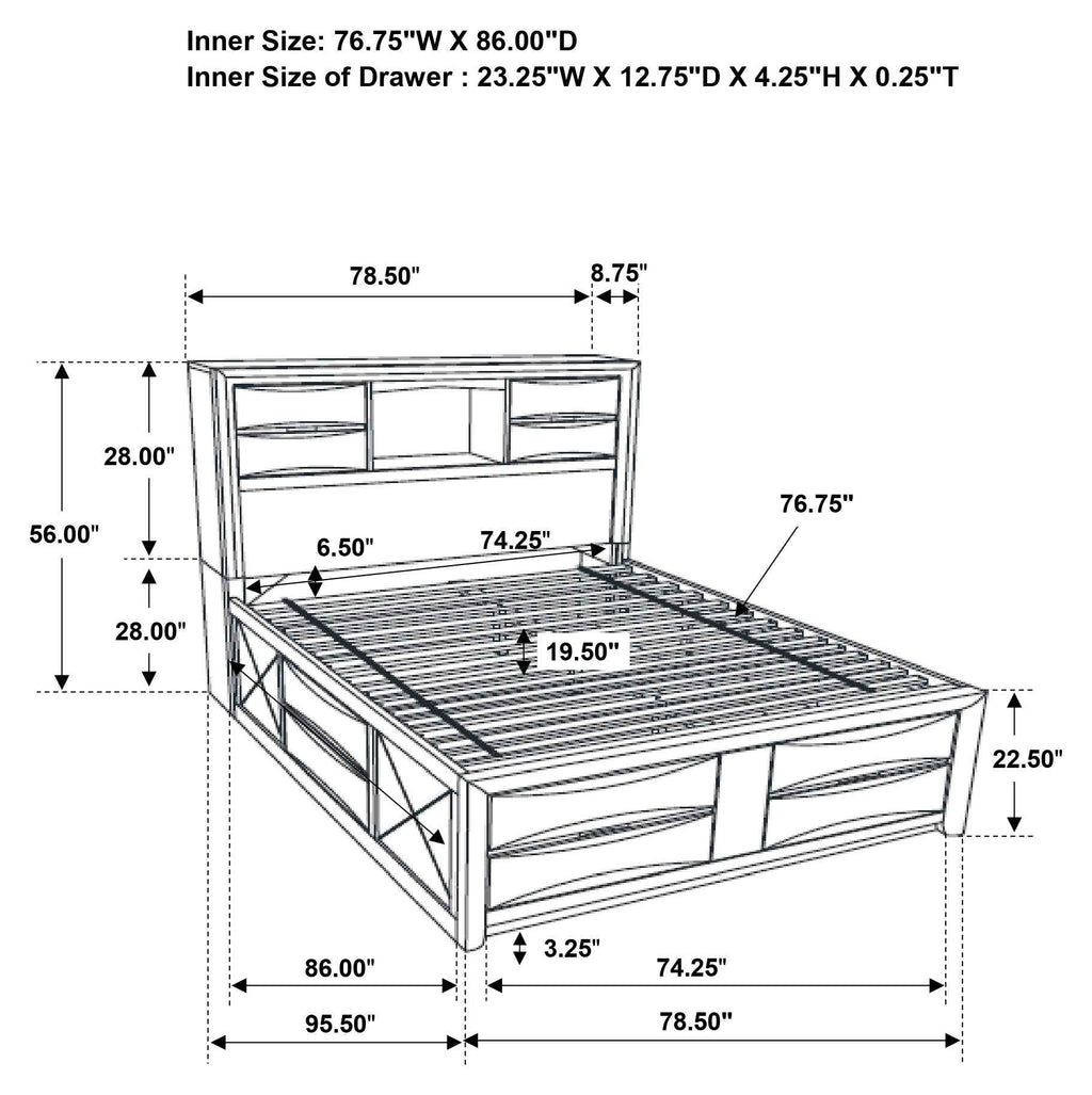 Briana Bookcase Platform Storage Bed