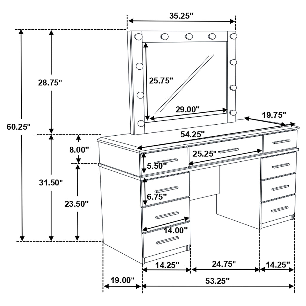 Felicity Makeup Vanity Table with LED Mirror
