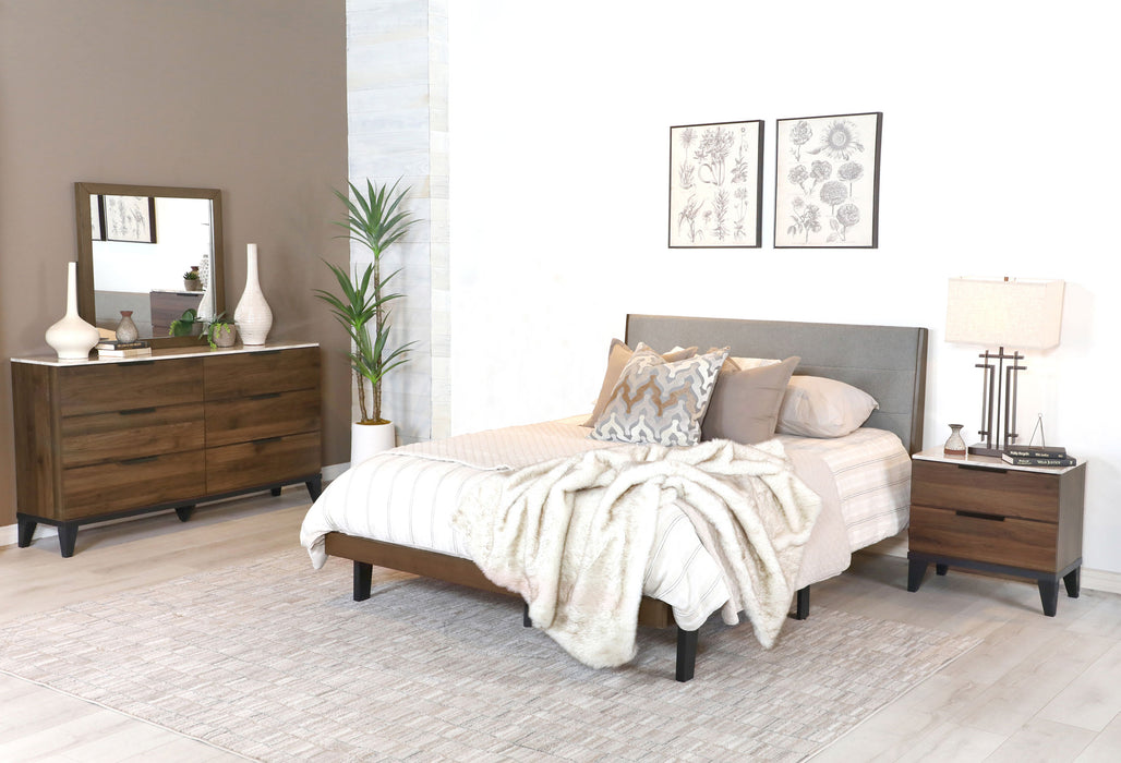 Mays Upholstered Bedroom Set Walnut Brown and Grey - VIP FURNITURE (NJ)