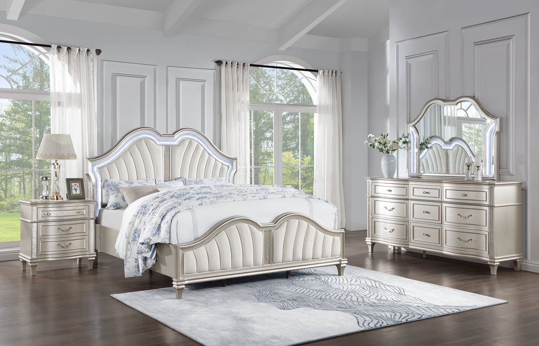 Evangeline Upholstered Platform Bedroom Set Ivory and Silver Oak - VIP FURNITURE (NJ)