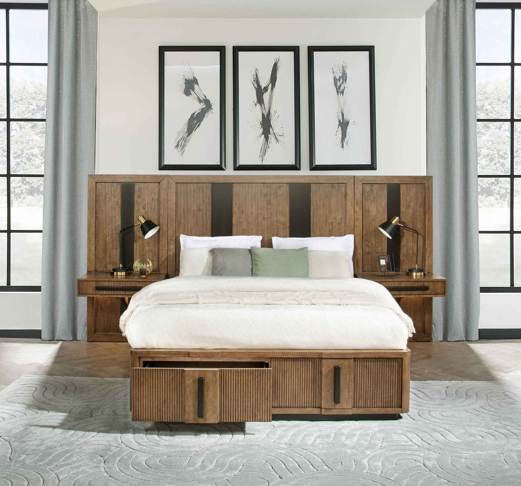 Terrace Wall Panel Platform Storage Bed with Attached Nightstands