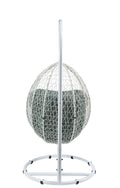 Simona Green Fabric & White Wicker Patio Swing Chair with Stand