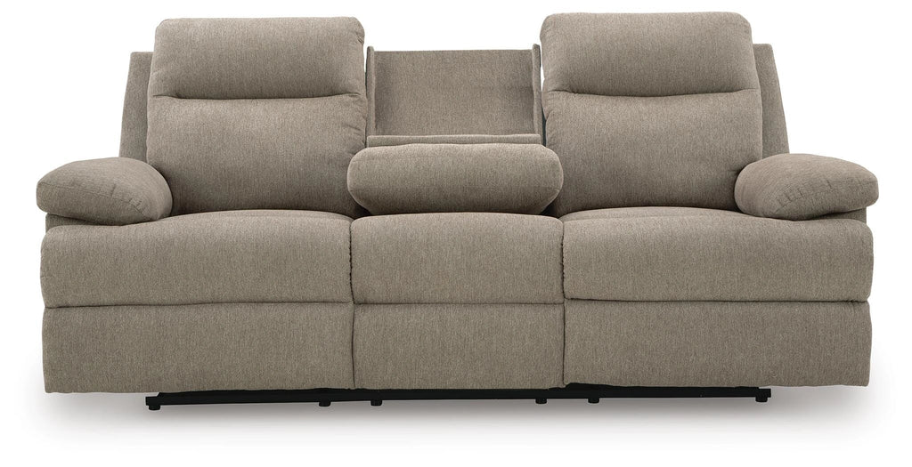 Side-Swipe Reclining Sofa with Drop Down Table