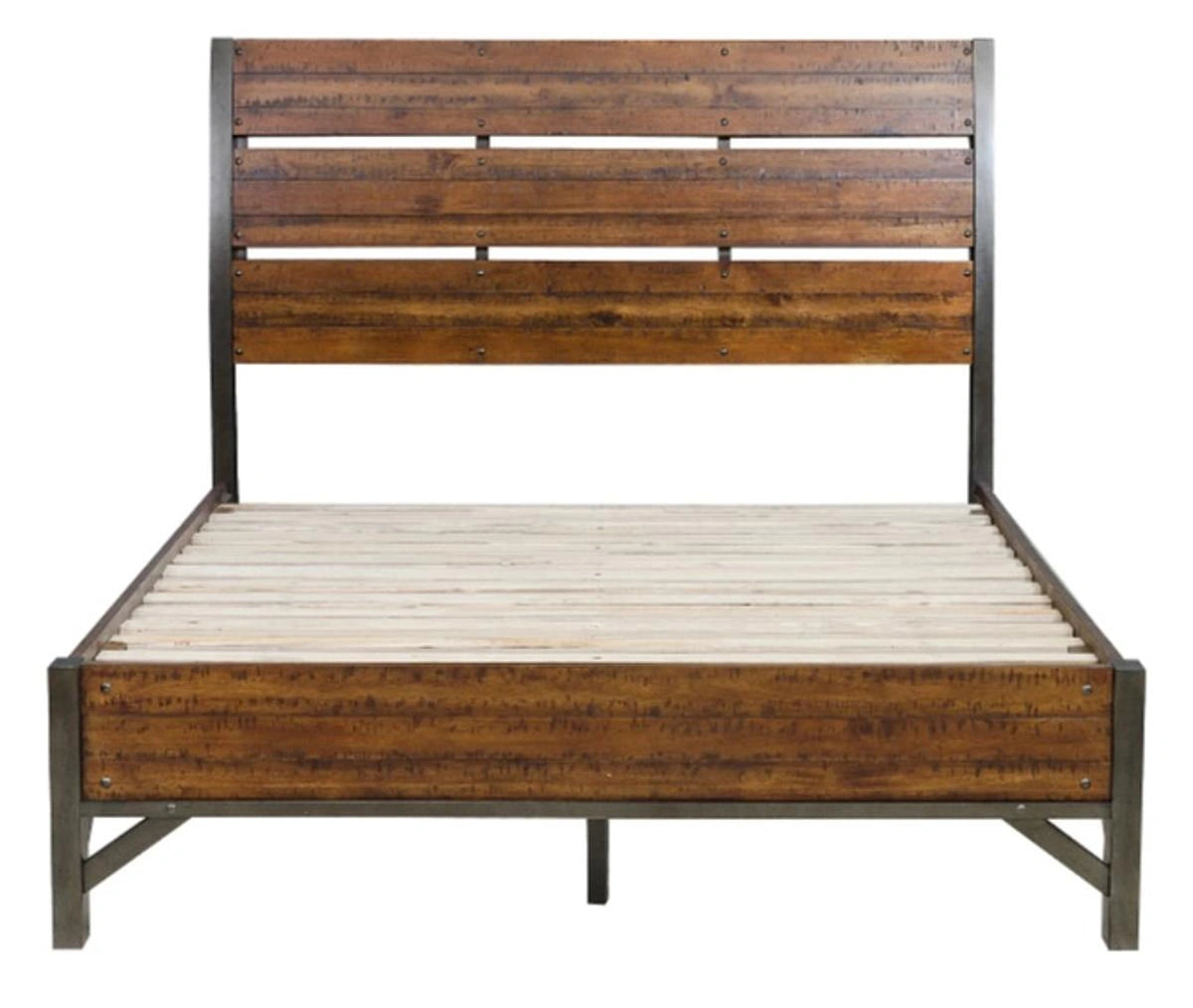 Holverson Queen Platform Bed in Rustic Brown & Gunmetal 1715-1*