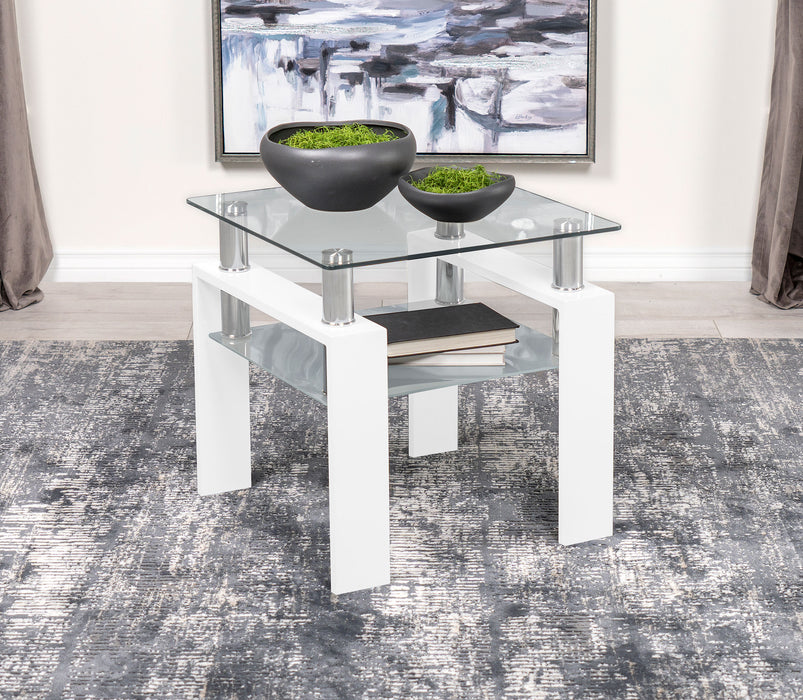 Dyer Square Glass Top End Table With Shelf White image