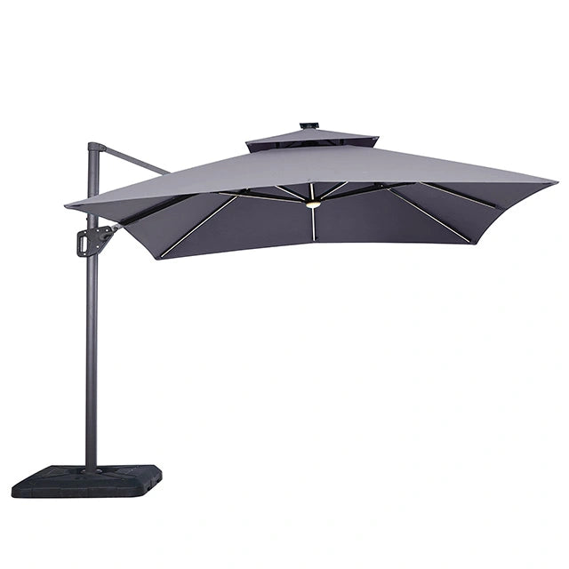 Sano 10 Ft Square Umbrella w/ Double Top w/ LED Light + 37" Large Base