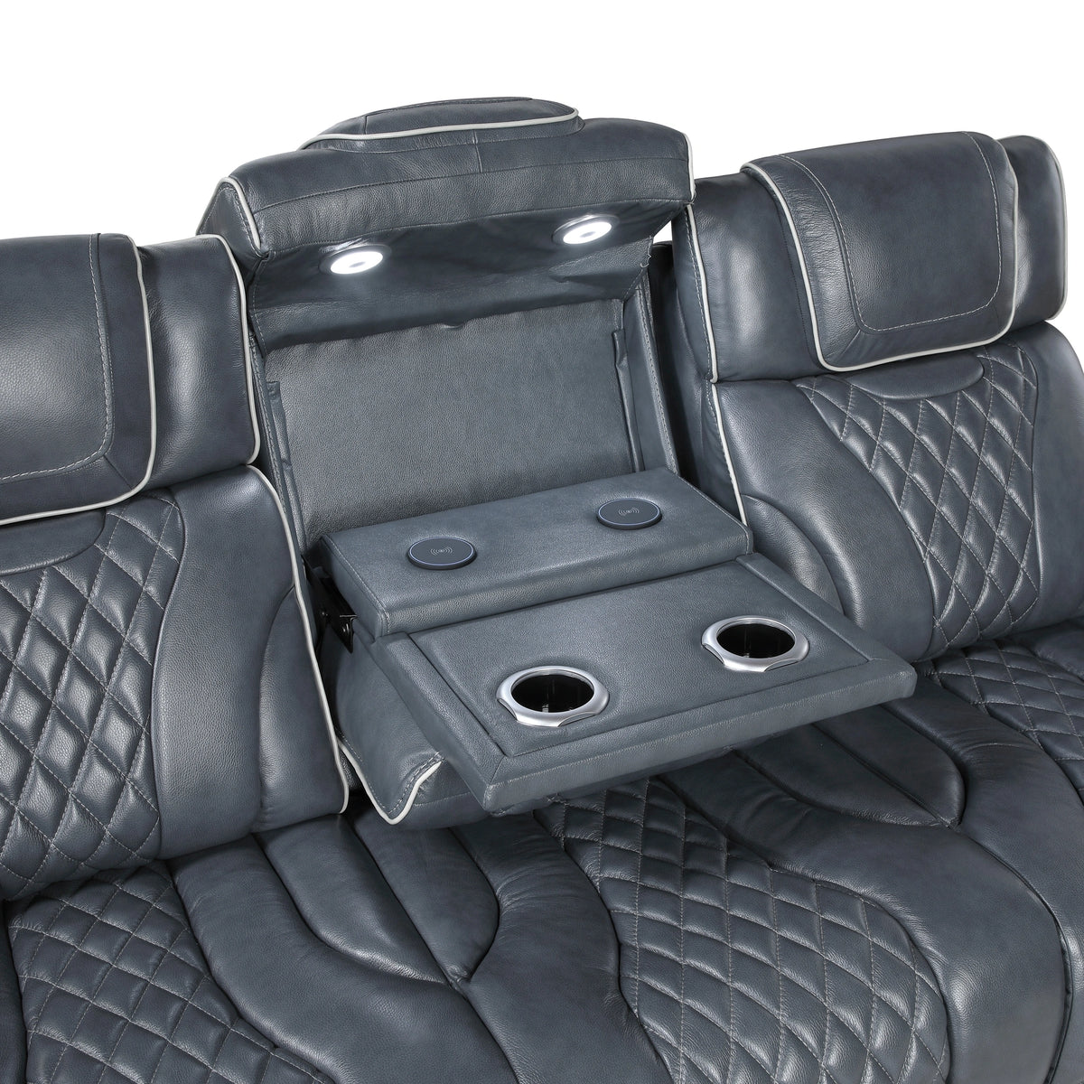 Apex Power Double Reclining Sofa With Center Drop-Down Cup Holders