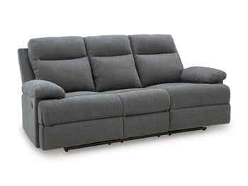 Side-Swipe Reclining Sofa with Drop Down Table