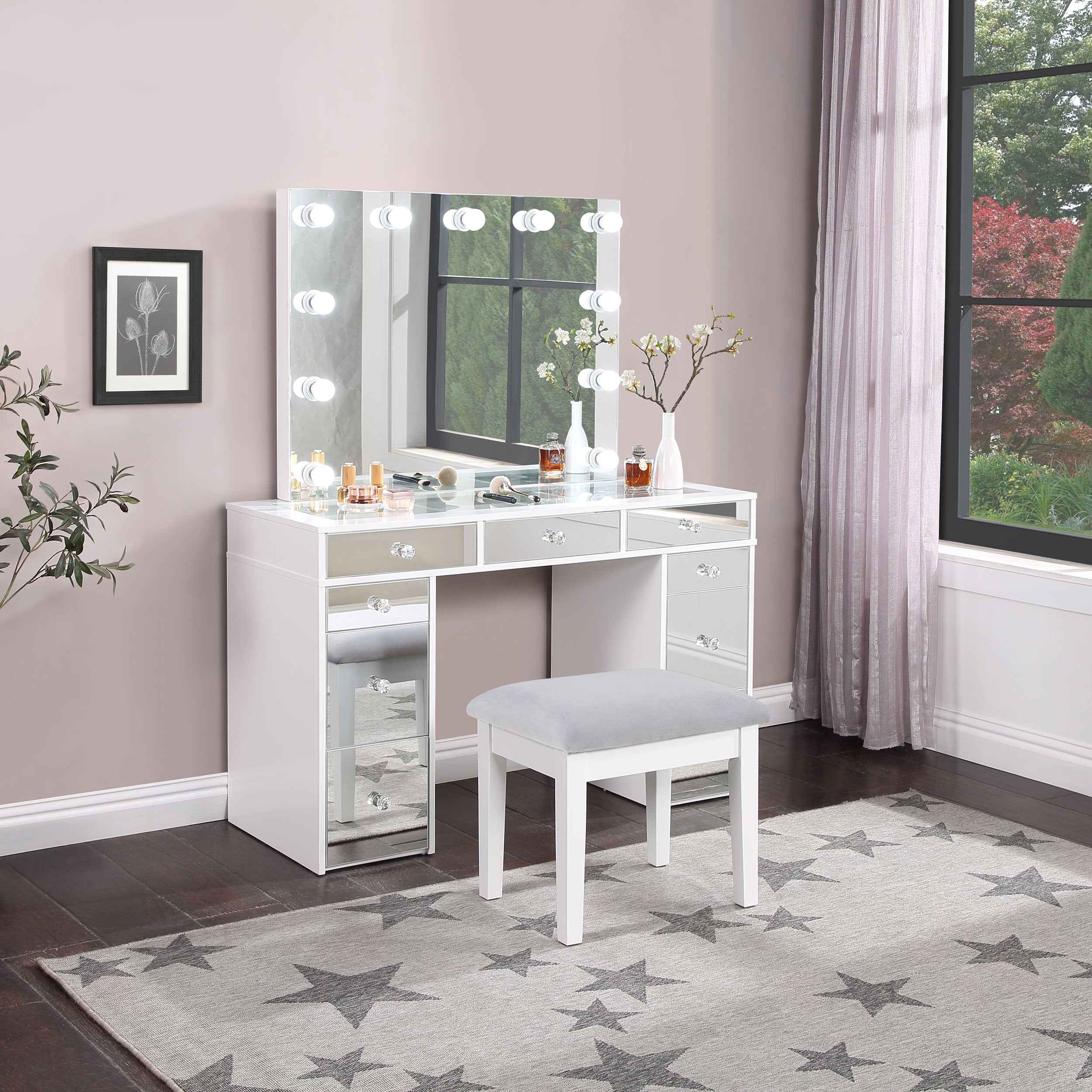 Regina Makeup Vanity Table with LED Mirror and Stool