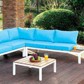 WINONA White/Oak/Blue Patio Sectional w/ Table