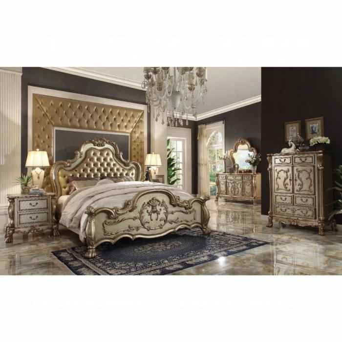 Dresden Bone PU & Gold Patina Eastern King Bed