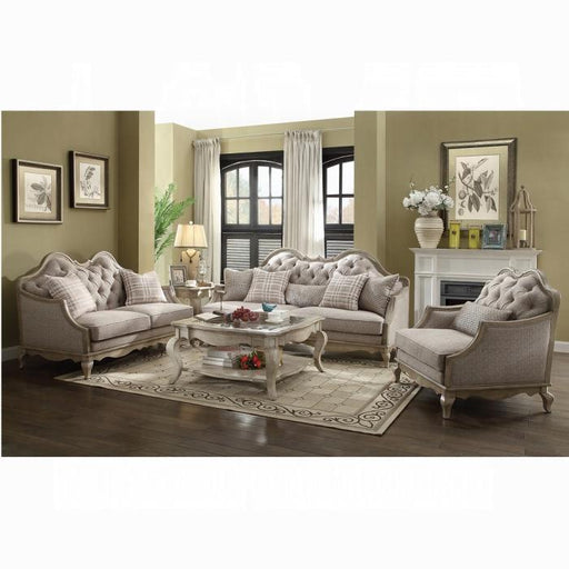 Chelmsford Beige Fabric & Antique Taupe Sofa w/5 Pillows image