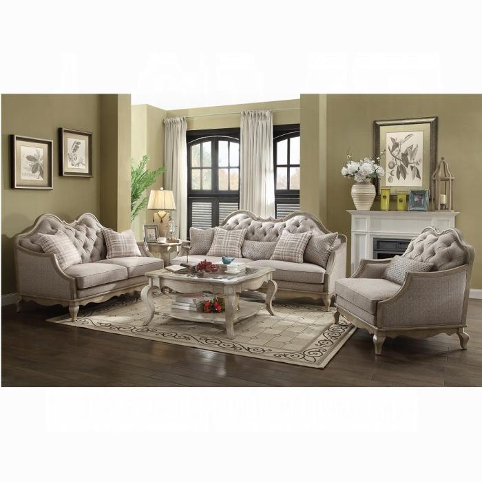 Chelmsford Beige Fabric & Antique Taupe Sofa w/5 Pillows image