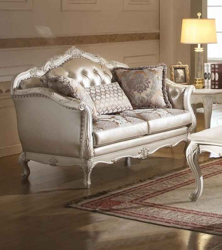 Acme Chantelle Loveseat w/3 Pillows in Pearl White 53541