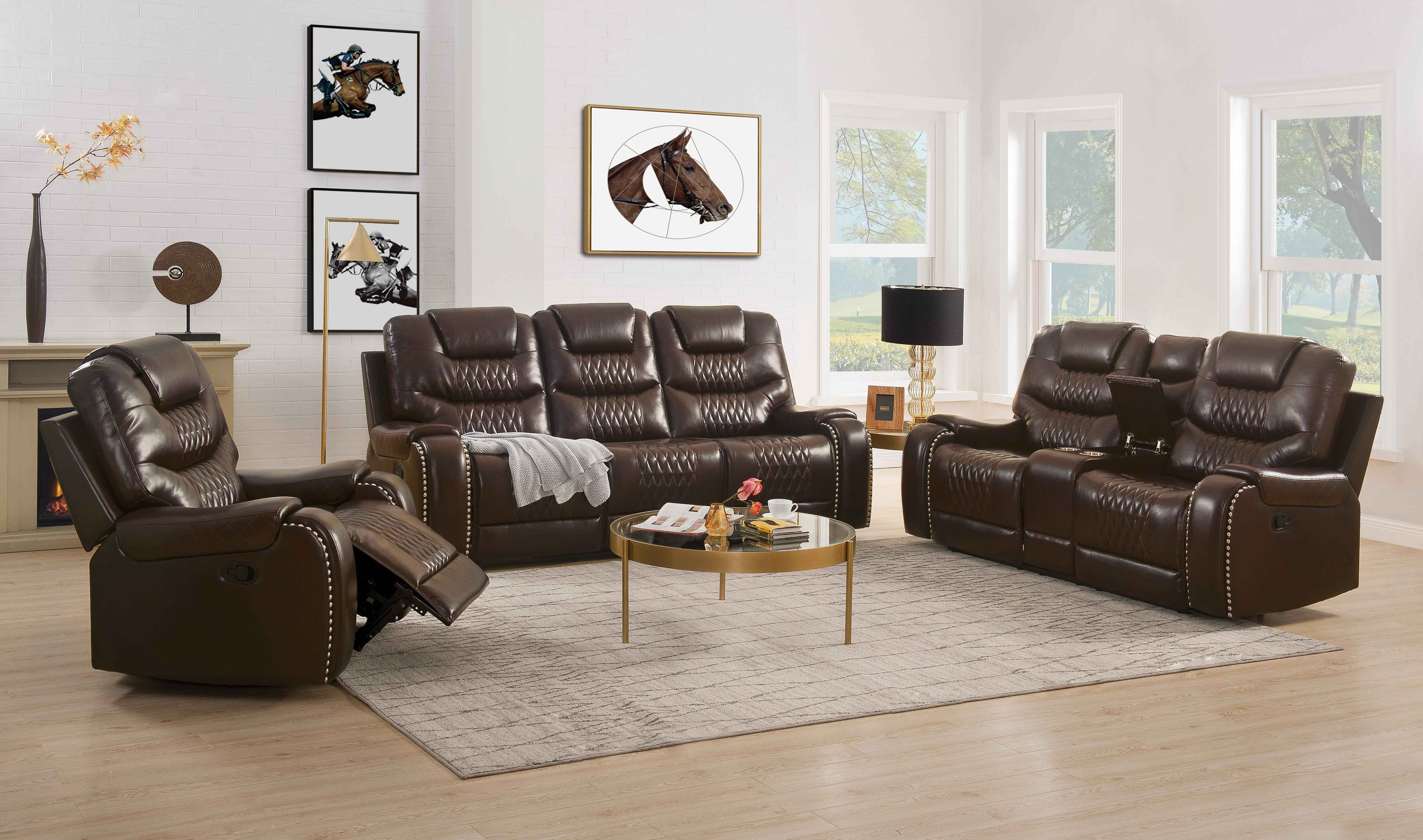 Braylon Brown PU Sofa+Loveseat (Motion)