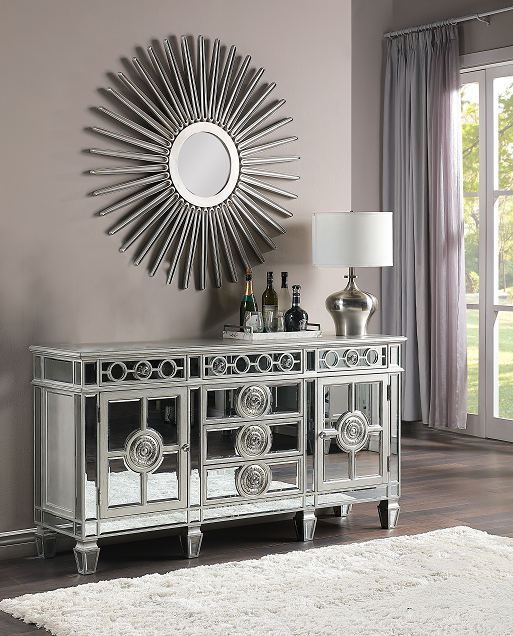 Varian Mirrored & Antique Platinum Server - VIP FURNITURE (NJ)