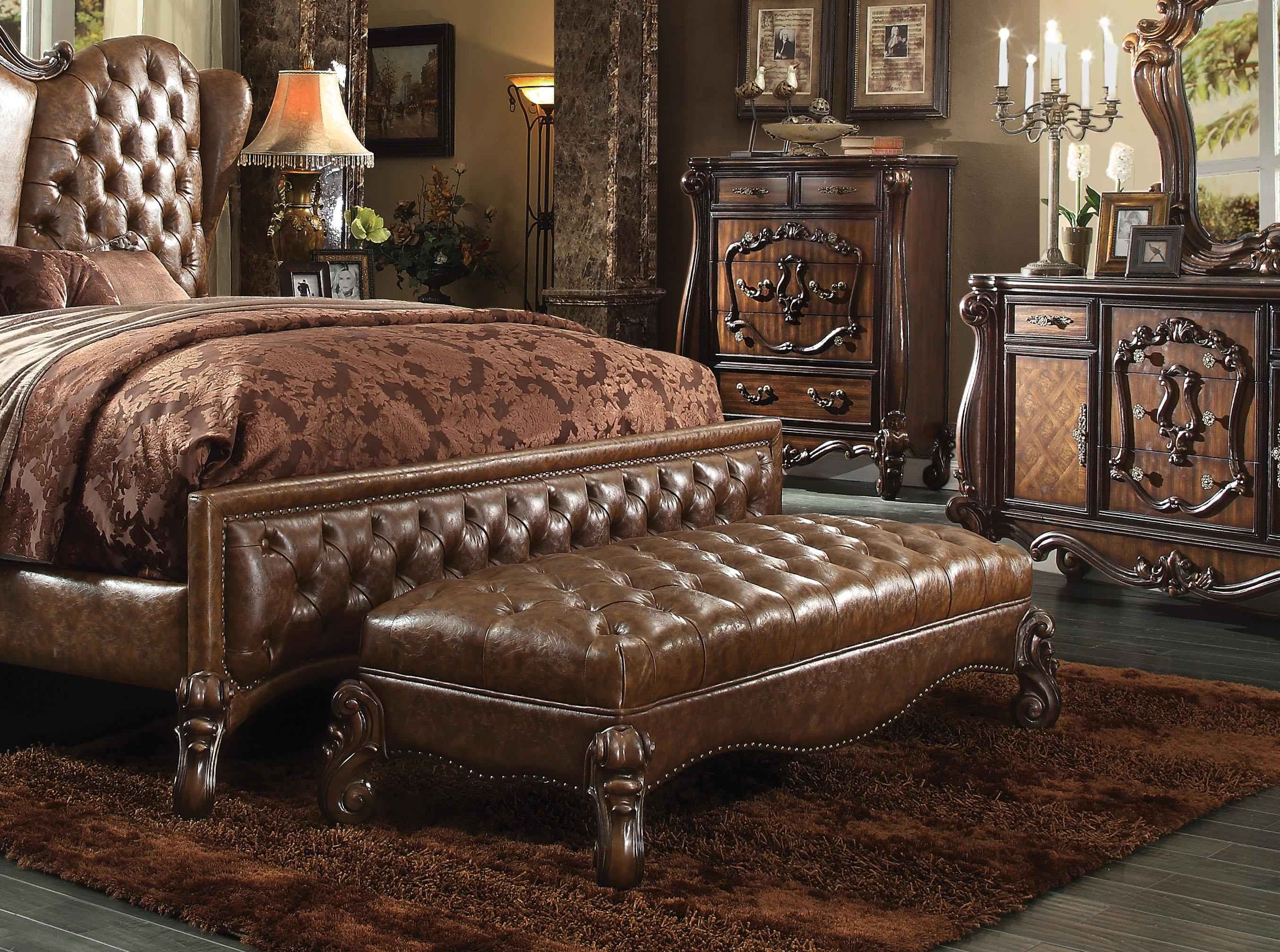 Versailles 2-Tone Light Brown PU & Cherry Oak Bench