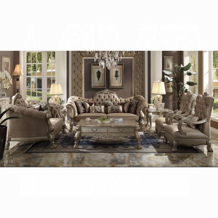 Dresden Bone Velvet & Gold Patina Sofa w/7 Pillows image