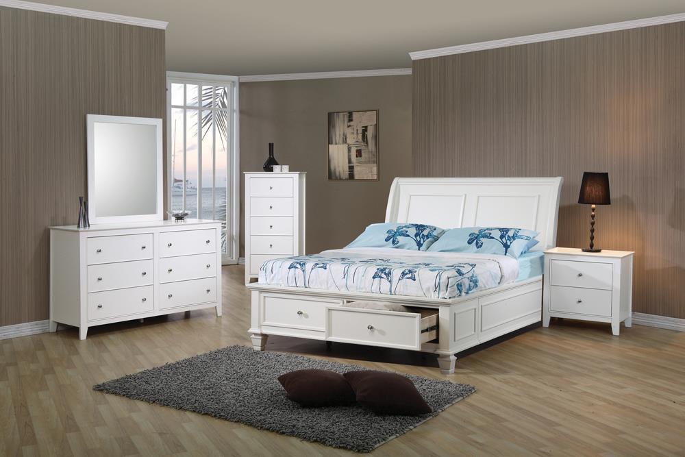 Selena Twin Sleigh Bed with Footboard Storage Cream White - VIP FURNITURE (NJ)