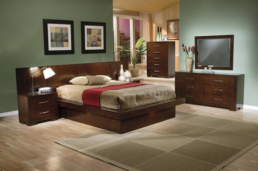 Jessica Queen Platform Bed with Rail Seating Cappuccino - VIP FURNITURE (NJ)