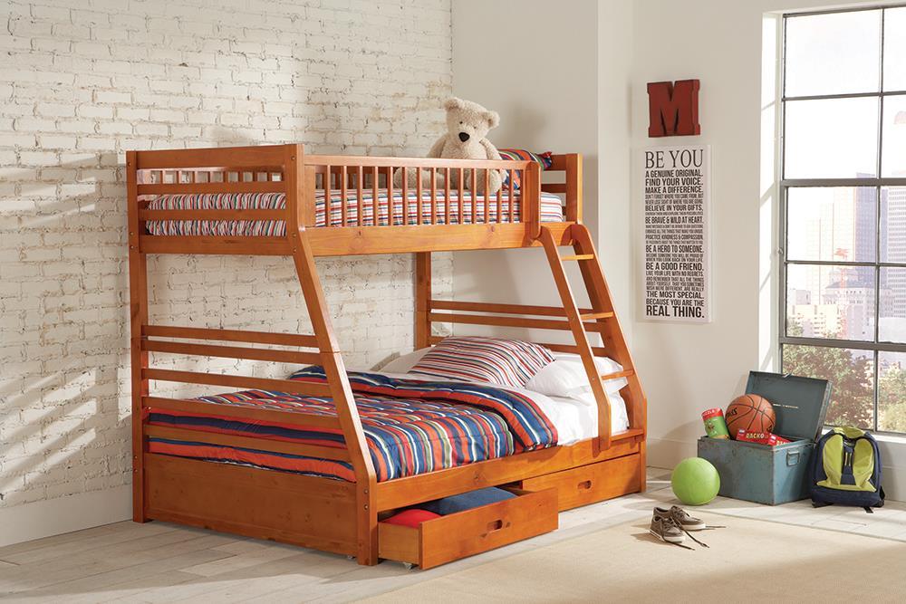 Ashton Twin Over Full 2-drawer Bunk Bed Honey - VIP FURNITURE (NJ)