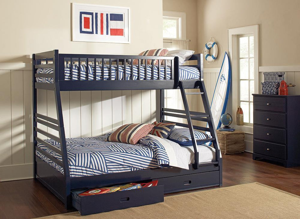 Ashton Twin Over Full 2-drawer Bunk Bed Navy Blue - VIP FURNITURE (NJ)