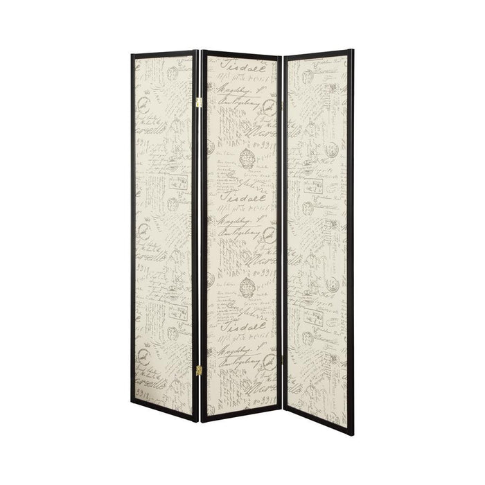 Felice 3-panel French Script Print Folding Screen Espresso - VIP FURNITURE (NJ)