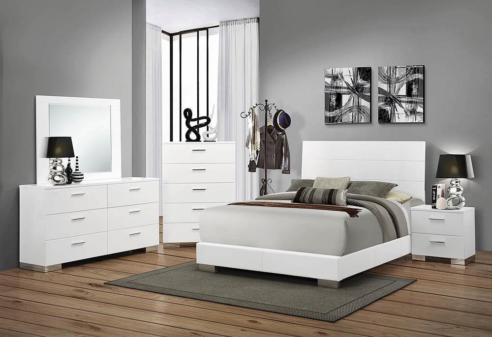 Felicity California King Panel Bed Glossy White - VIP FURNITURE (NJ)