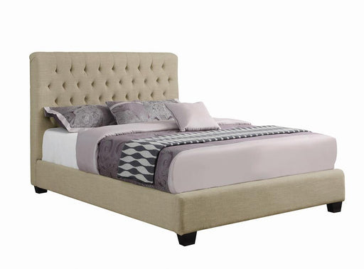 Chloe Tufted Upholstered Eastern King Bed Oatmeal - VIP FURNITURE (NJ)