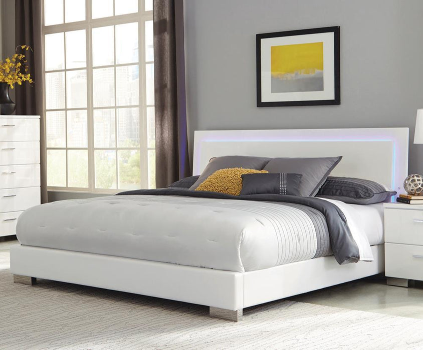 Felicity Queen Panel Bed with LED Lighting Glossy White - VIP FURNITURE (NJ)