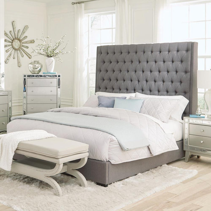 Camille Tall Tufted Queen Bed Grey - VIP FURNITURE (NJ)