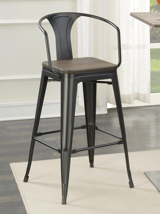 Cavalier Wooden Seat Bar Stools Dark Elm and Matte Black (Set of 2) - VIP FURNITURE (NJ)