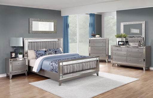 Leighton Queen Panel Bed with Mirrored Accents Mercury Metallic - VIP FURNITURE (NJ)