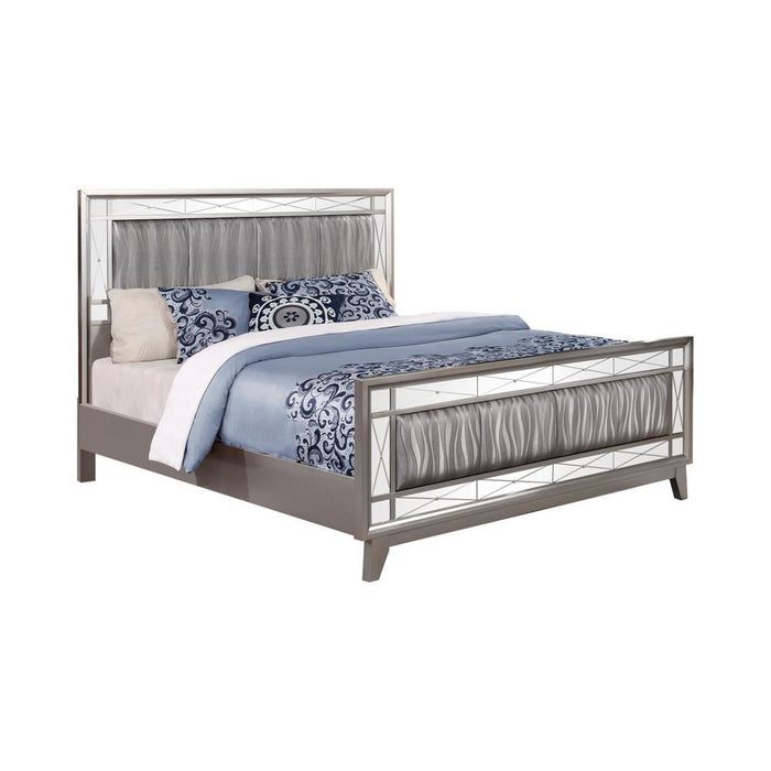 Leighton Queen Panel Bed with Mirrored Accents Mercury Metallic - VIP FURNITURE (NJ)