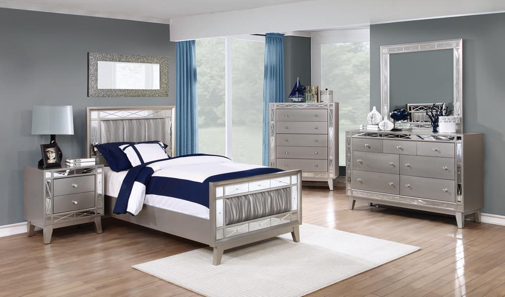 Leighton Twin Panel Bed with Mirrored Accents Mercury Metallic - VIP FURNITURE (NJ)