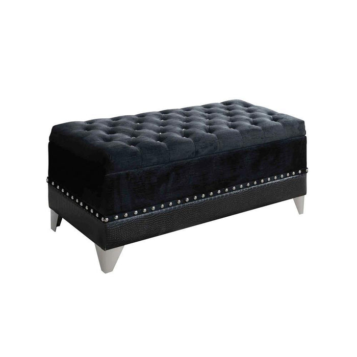 Barzini Tufted Rectangular Trunk with Nailhead Black - VIP FURNITURE (NJ)