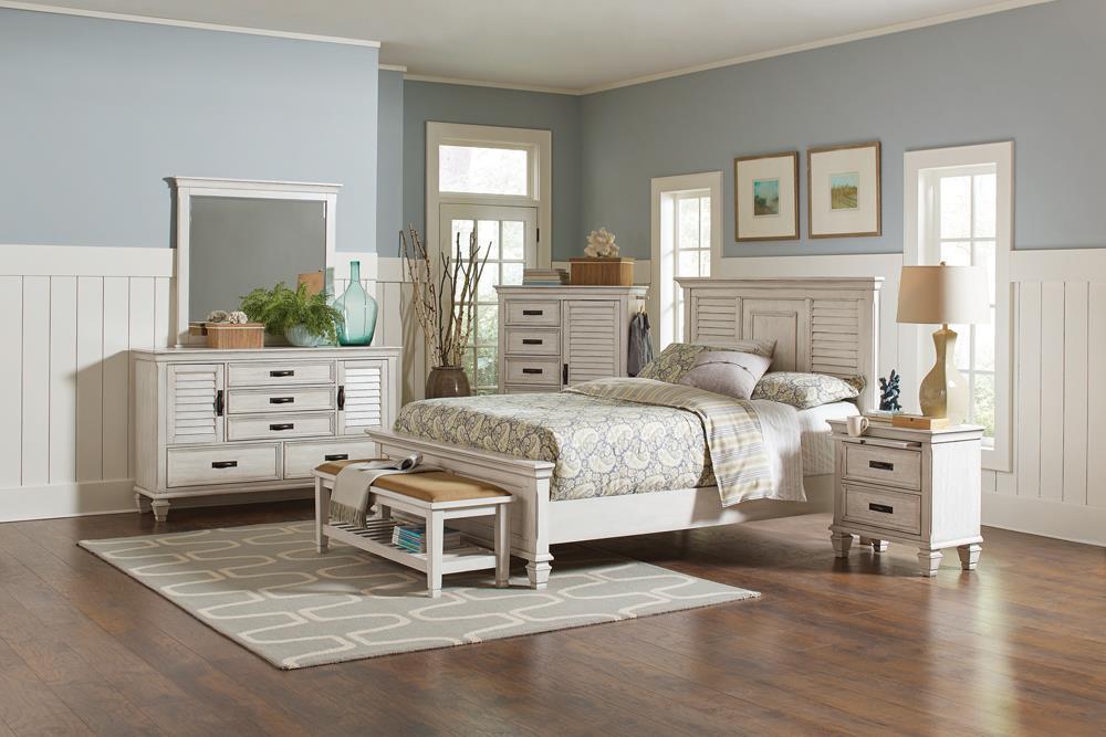 Franco Eastern King Panel Bed Antique White - VIP FURNITURE (NJ)