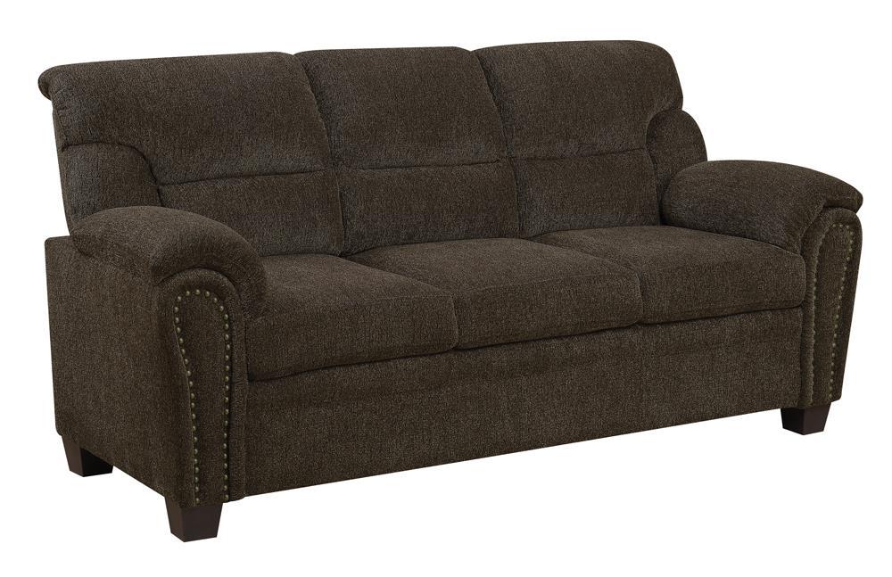 Clementine Upholstered Sofa with Nailhead Trim Brown - VIP FURNITURE (NJ)