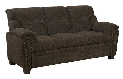 Clementine Upholstered Sofa with Nailhead Trim Brown - VIP FURNITURE (NJ)