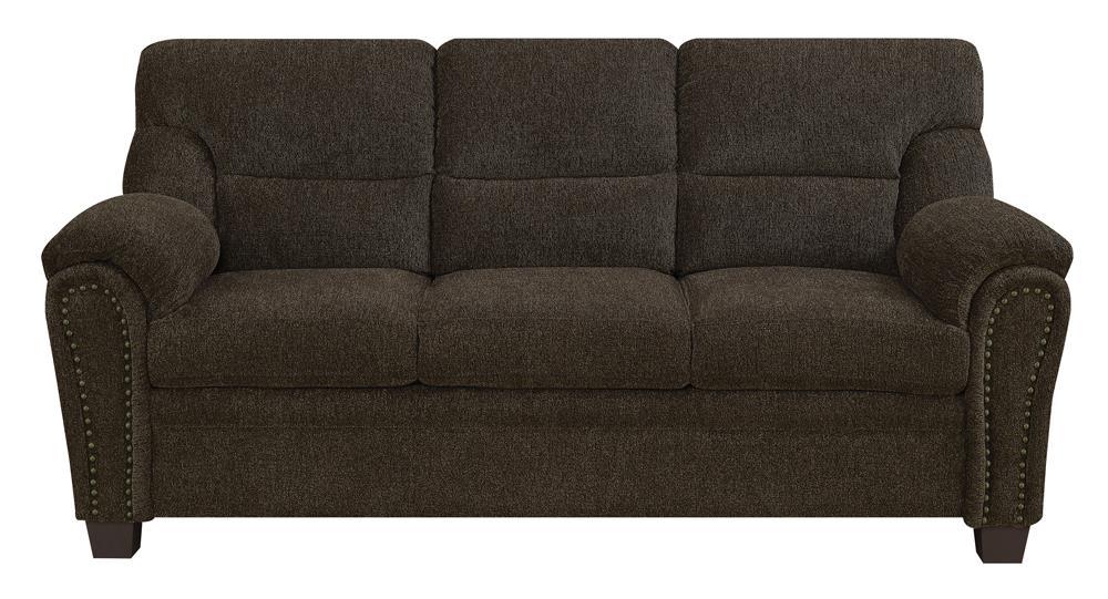 Clementine Upholstered Sofa with Nailhead Trim Brown - VIP FURNITURE (NJ)