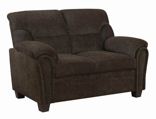 Clementine Upholstered Loveseat with Nailhead Trim Brown - VIP FURNITURE (NJ)