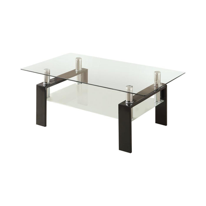 Dyer Tempered Glass Coffee Table with Shelf Black - VIP FURNITURE (NJ)