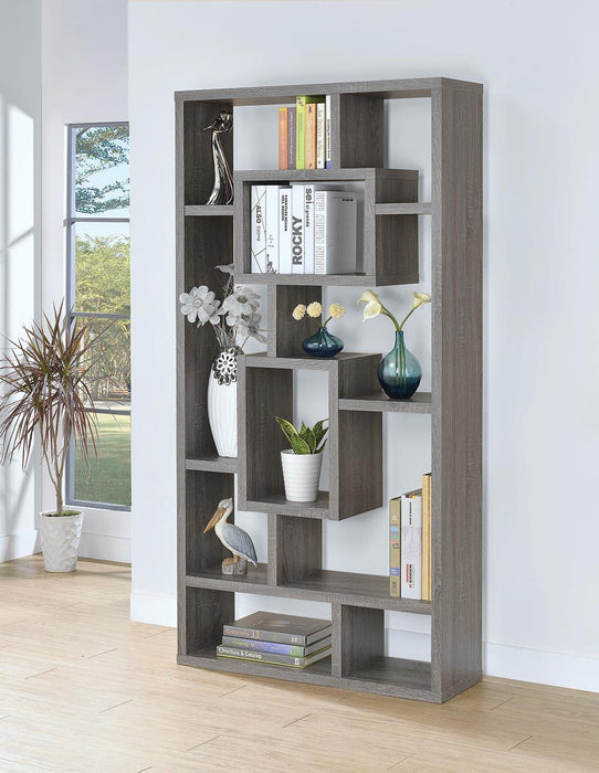 Howie 10-shelf Bookcase Weathered Grey - VIP FURNITURE (NJ)