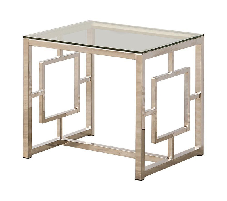 Merced Square Tempered Glass Top End Table Nickel - VIP FURNITURE (NJ)