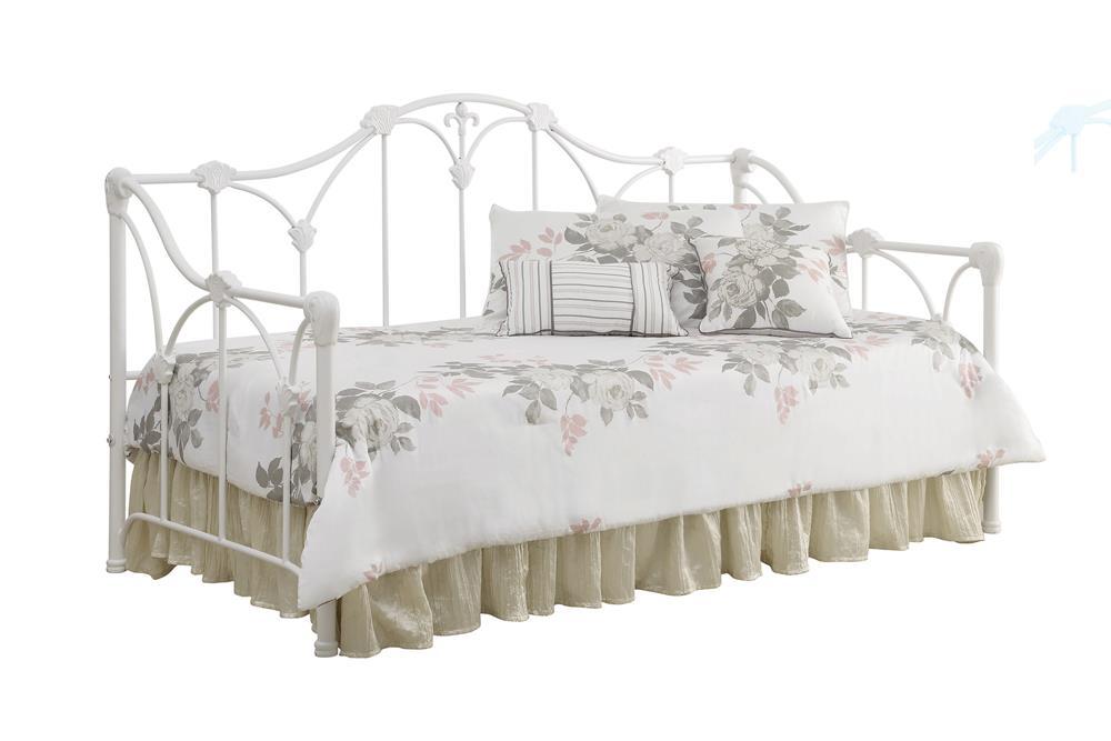 Halladay Twin Metal Daybed with Floral Frame White - VIP FURNITURE (NJ)