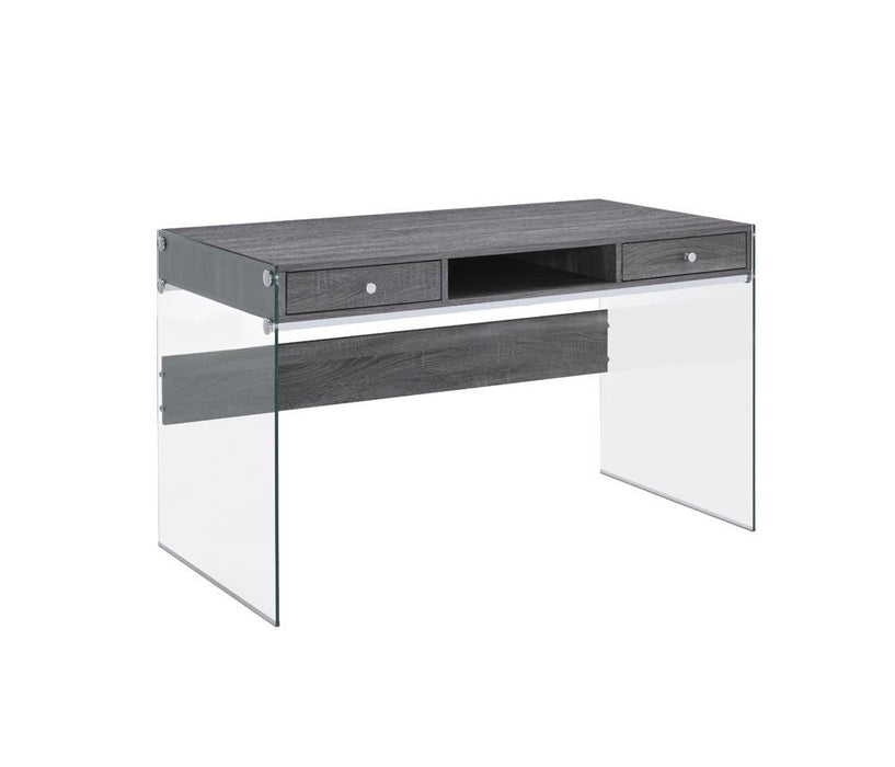 Dobrev 2-drawer Writing Desk Weathered Grey and Clear - VIP FURNITURE (NJ)