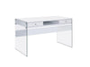 Dobrev 2-drawer Writing Desk Glossy White and Clear - VIP FURNITURE (NJ)