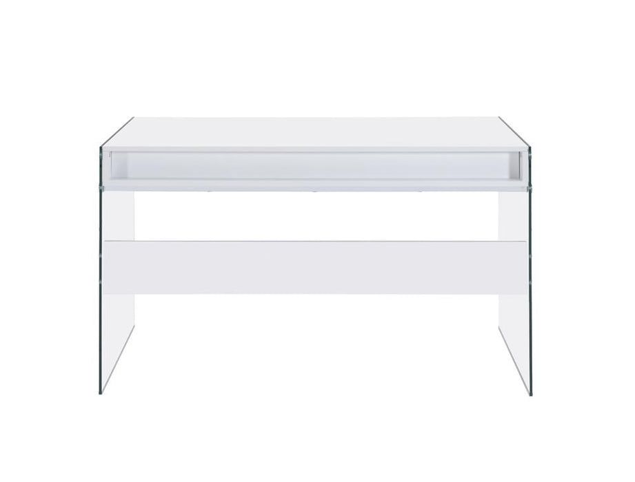 Dobrev 2-drawer Writing Desk Glossy White and Clear - VIP FURNITURE (NJ)