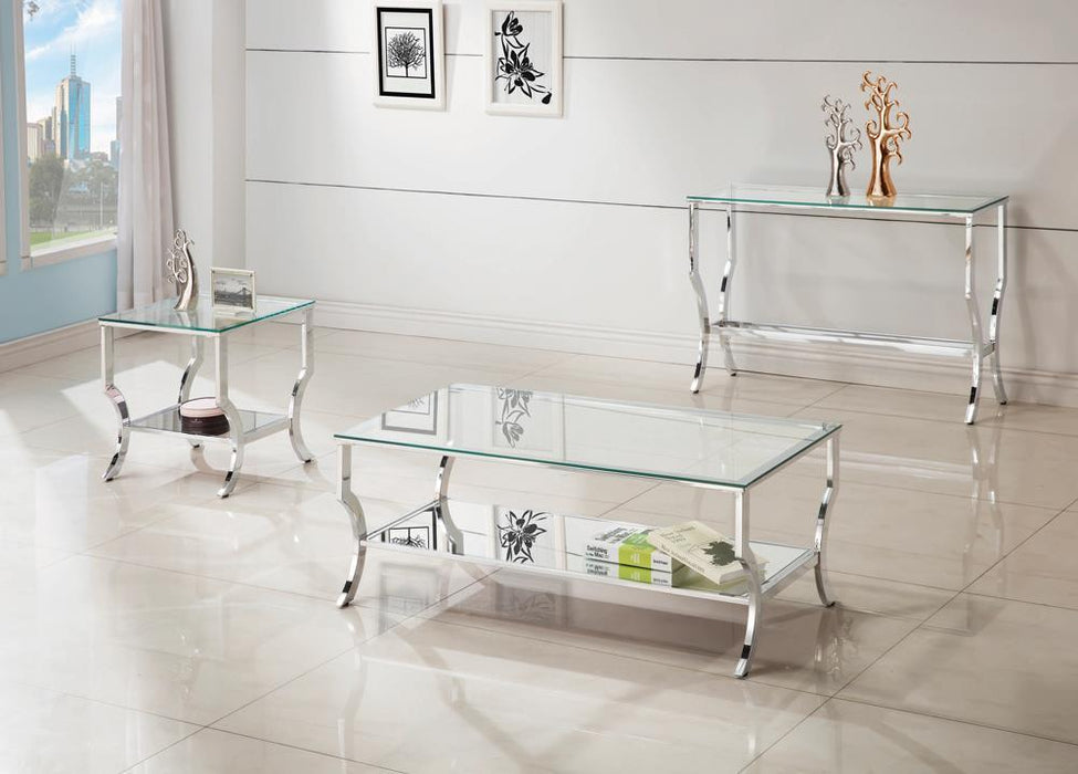 Saide Rectangular Coffee Table with Mirrored Shelf Chrome - VIP FURNITURE (NJ)